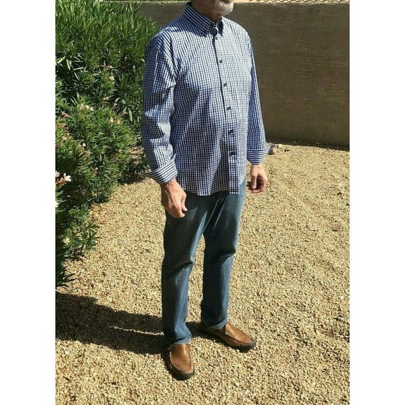 MILLER Performance Men's No Iron Cotton Long Sleeve Checked Shirt SZ LG PreOwned - Picture 6 of 9